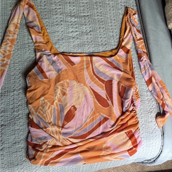 Free People Tops - Free People Orange & Pink Floral Tie-Shoulder Tank